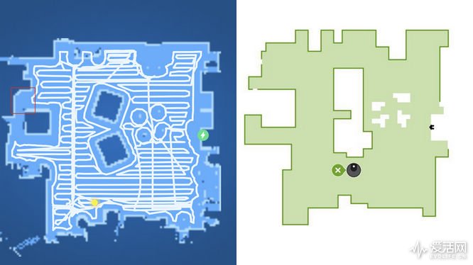 (左:石头扫地机器人地图 右:irobot roomba 980地图)